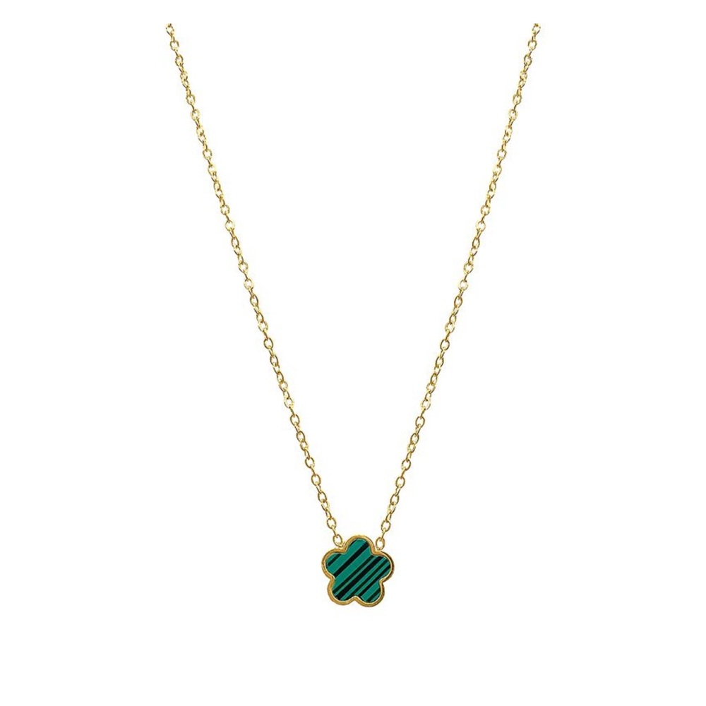 Adornia 14K Gold Plated Green Mother Of Pearl Pendant Clover Necklace 16" + 2”
